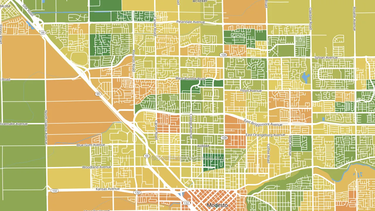 95350, CA block-group voter-turnout map