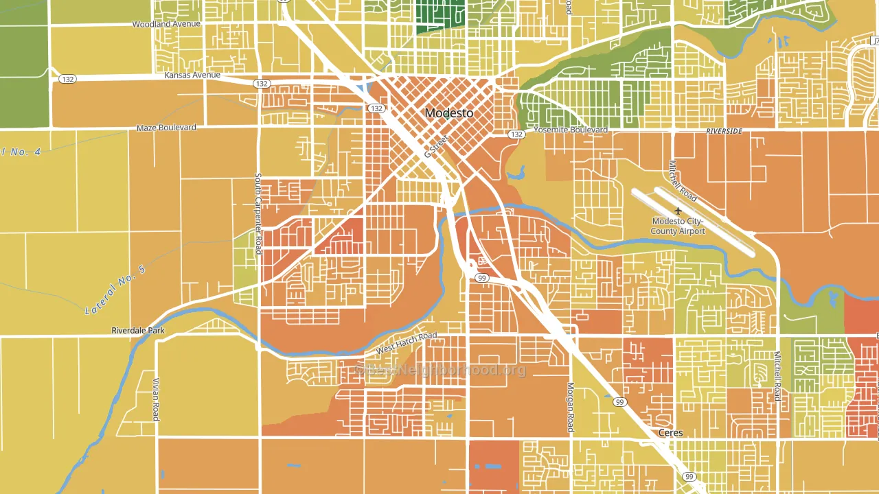 95351, CA block-group voter-turnout map
