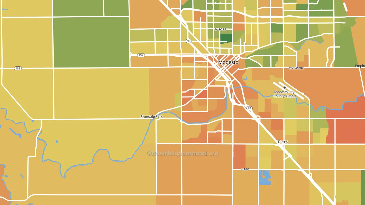 95358, CA block-group voter-turnout map