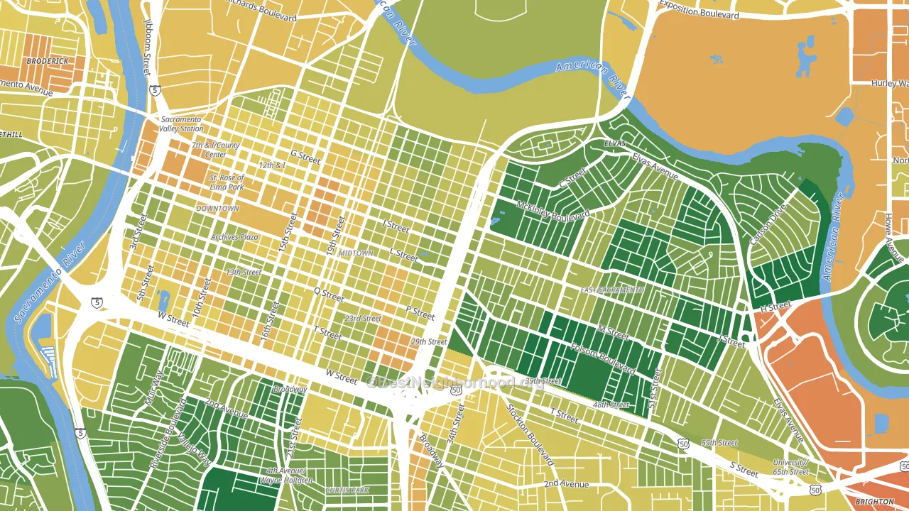 95816, CA block-group voter-turnout map
