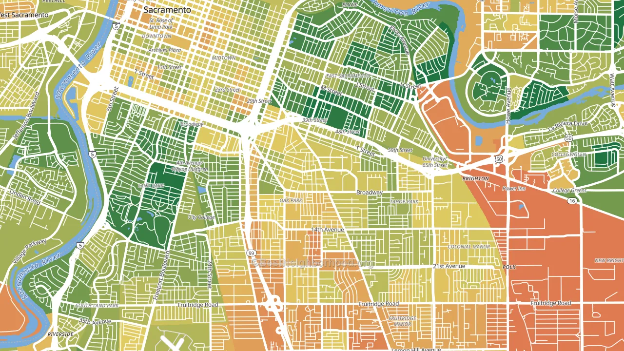 95817, CA block-group voter-turnout map