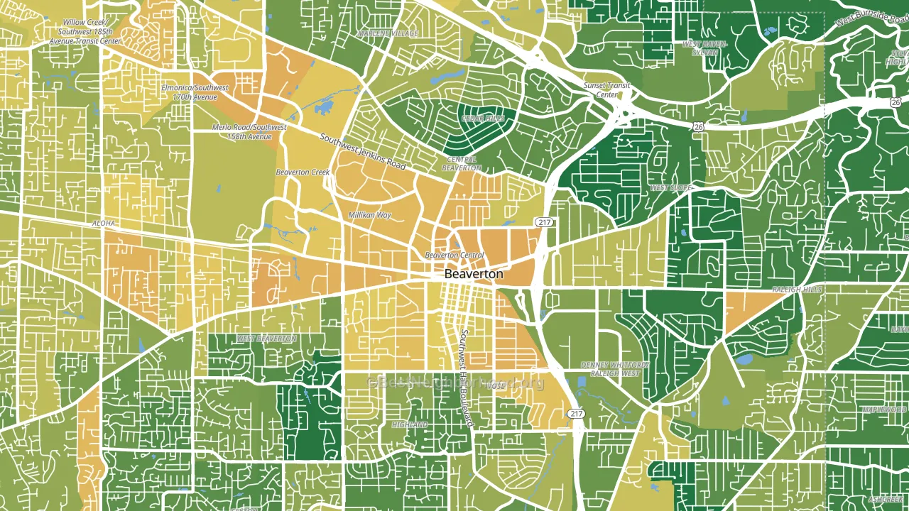 97005, OR block-group voter-turnout map