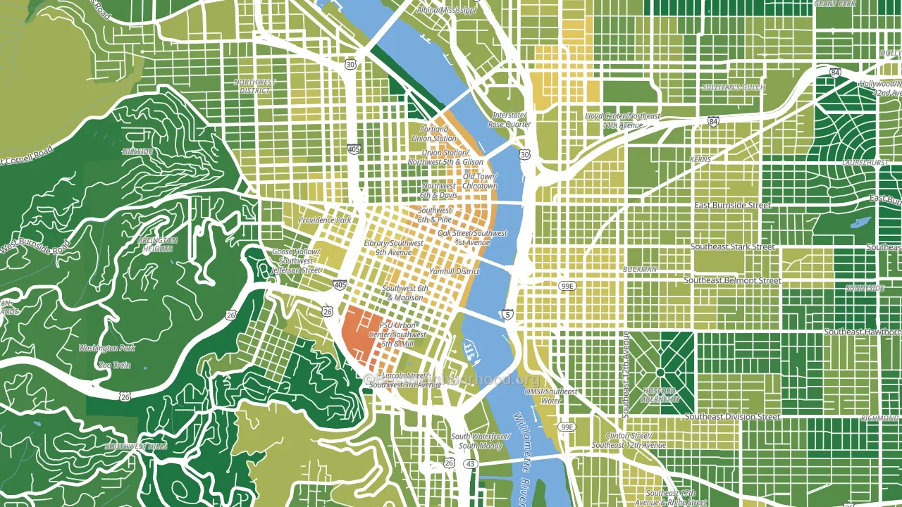 97204, OR block-group voter-turnout map