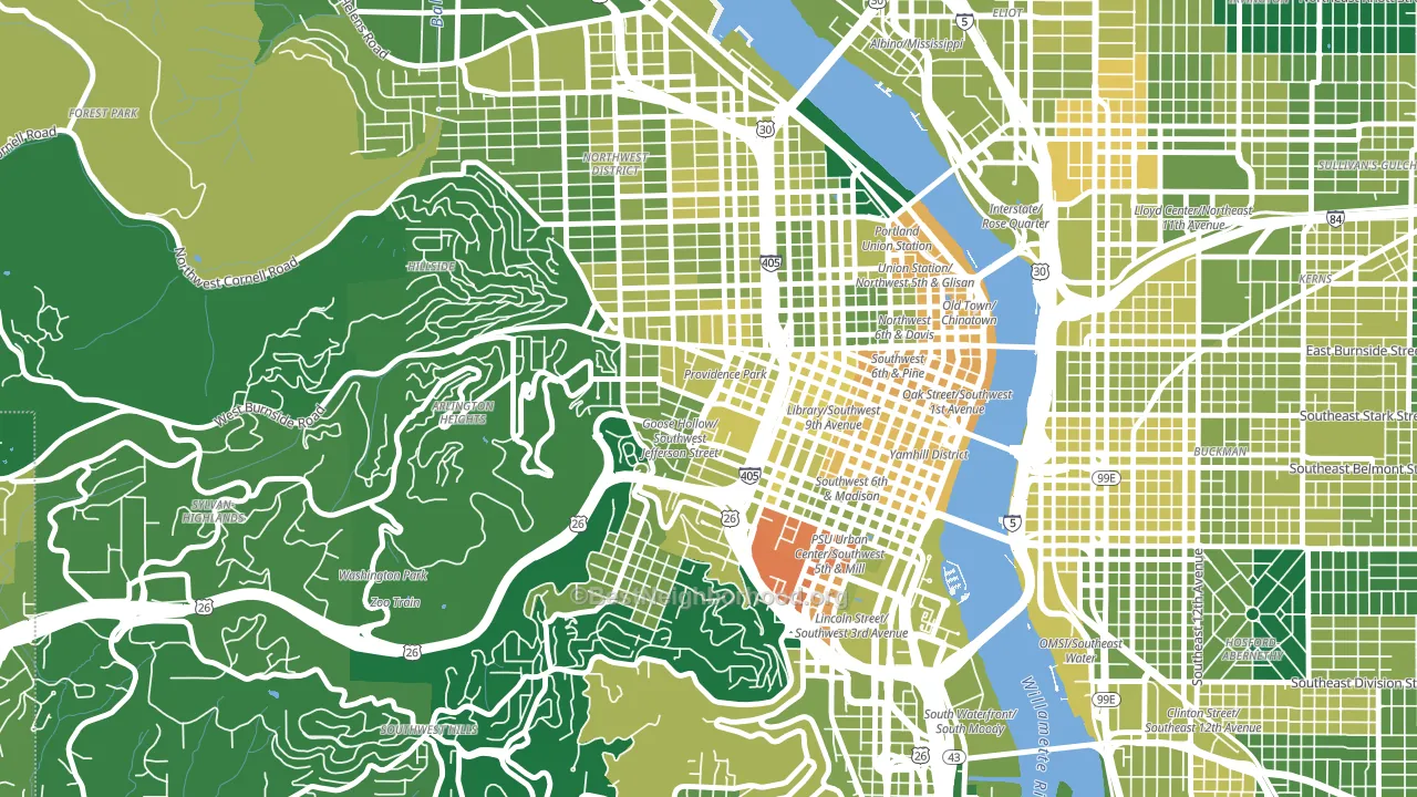 97205, OR block-group voter-turnout map