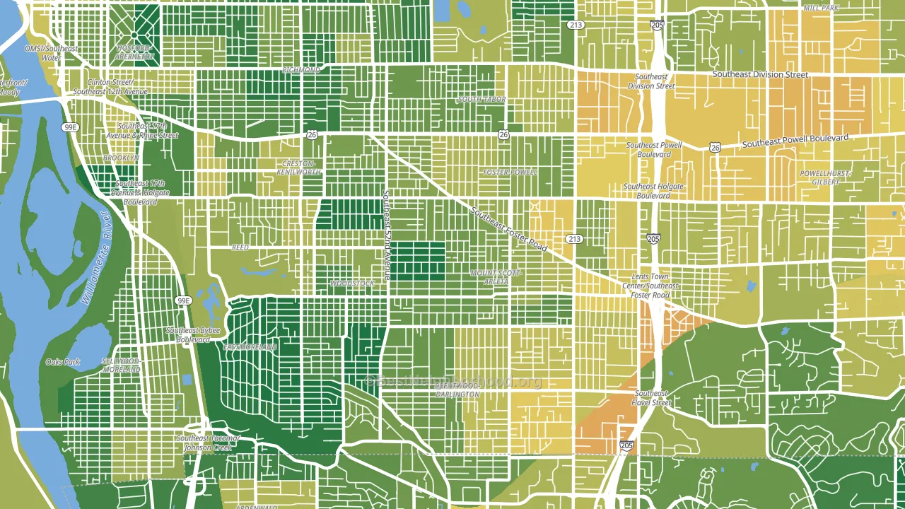 97206, OR block-group voter-turnout map