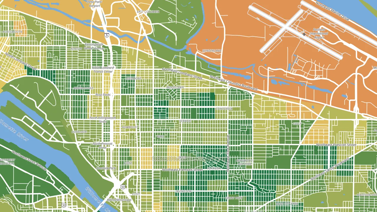 97211, OR block-group voter-turnout map