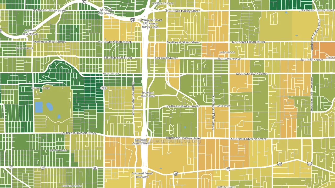 97216, OR block-group voter-turnout map