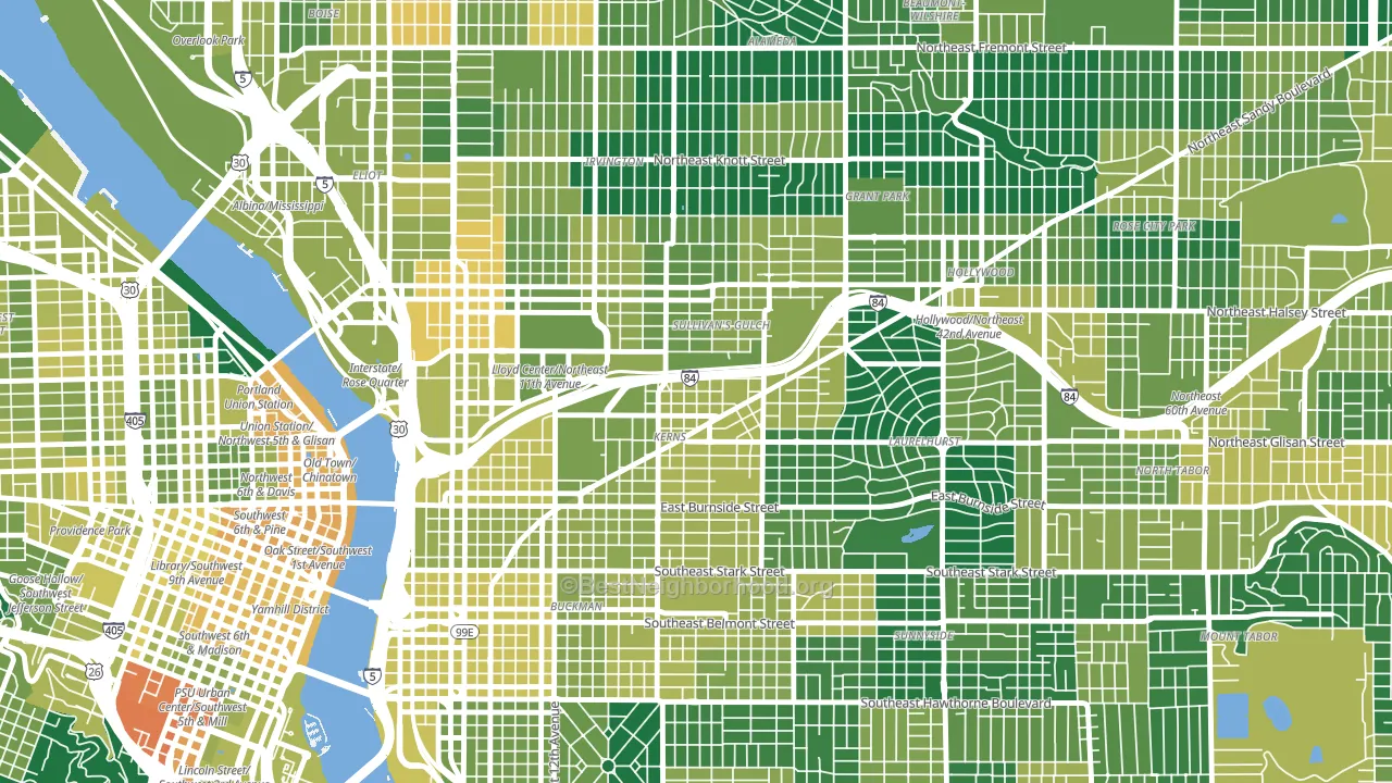 97232, OR block-group voter-turnout map
