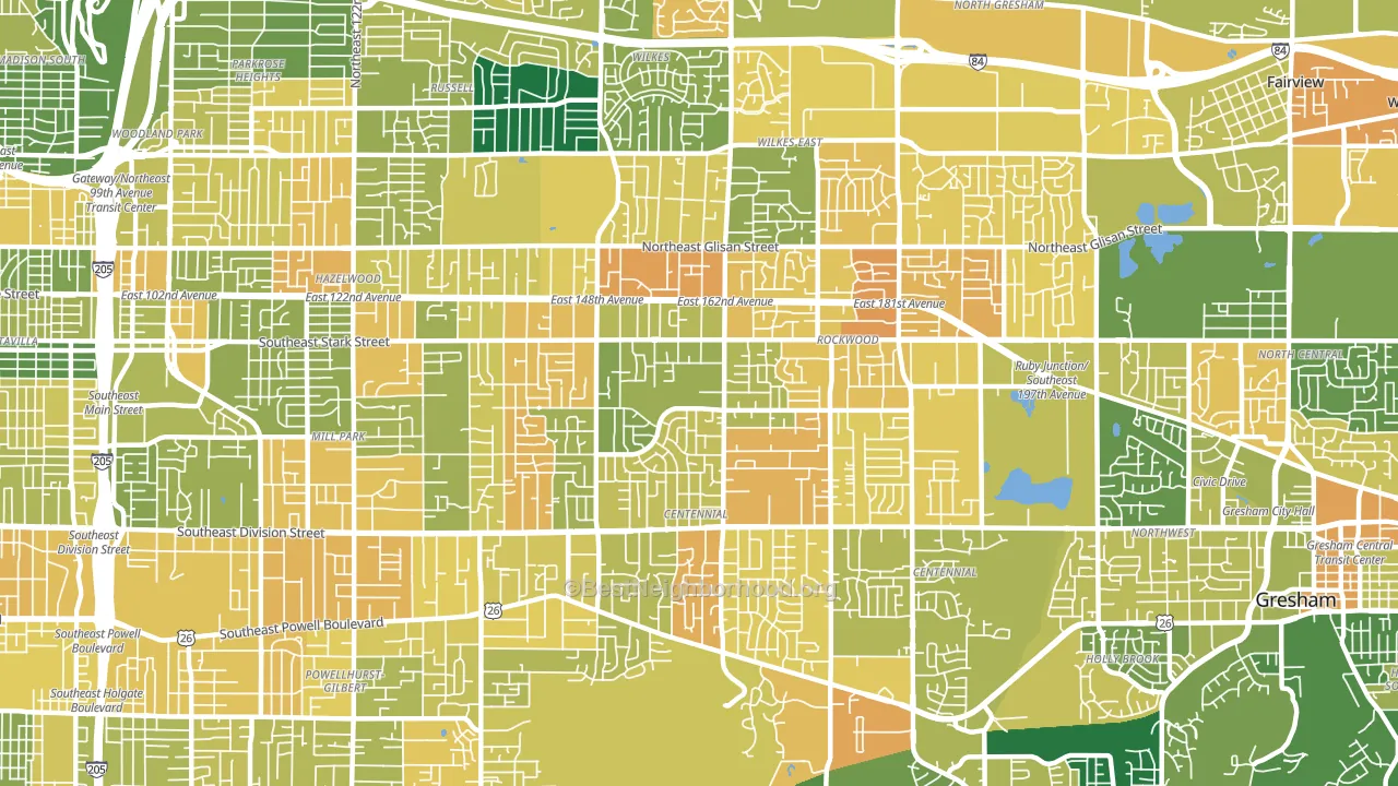 97233, OR block-group voter-turnout map