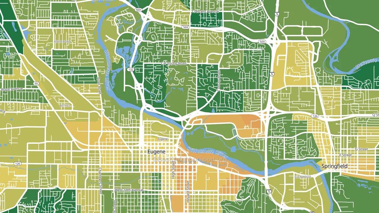97401, OR block-group voter-turnout map