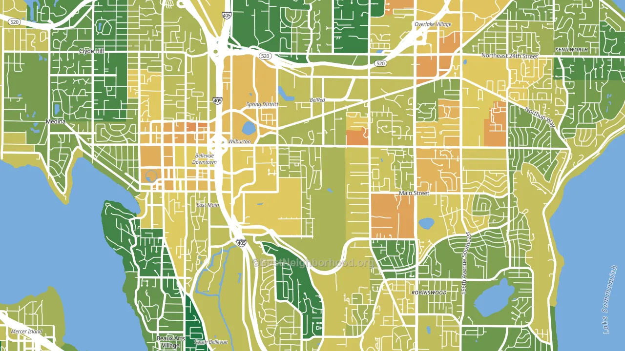 98005, WA block-group voter-turnout map