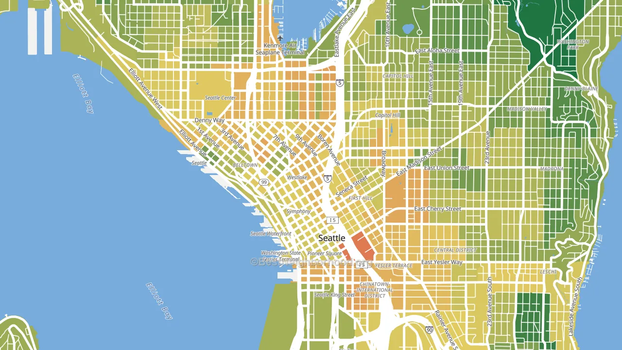 98101, WA block-group voter-turnout map
