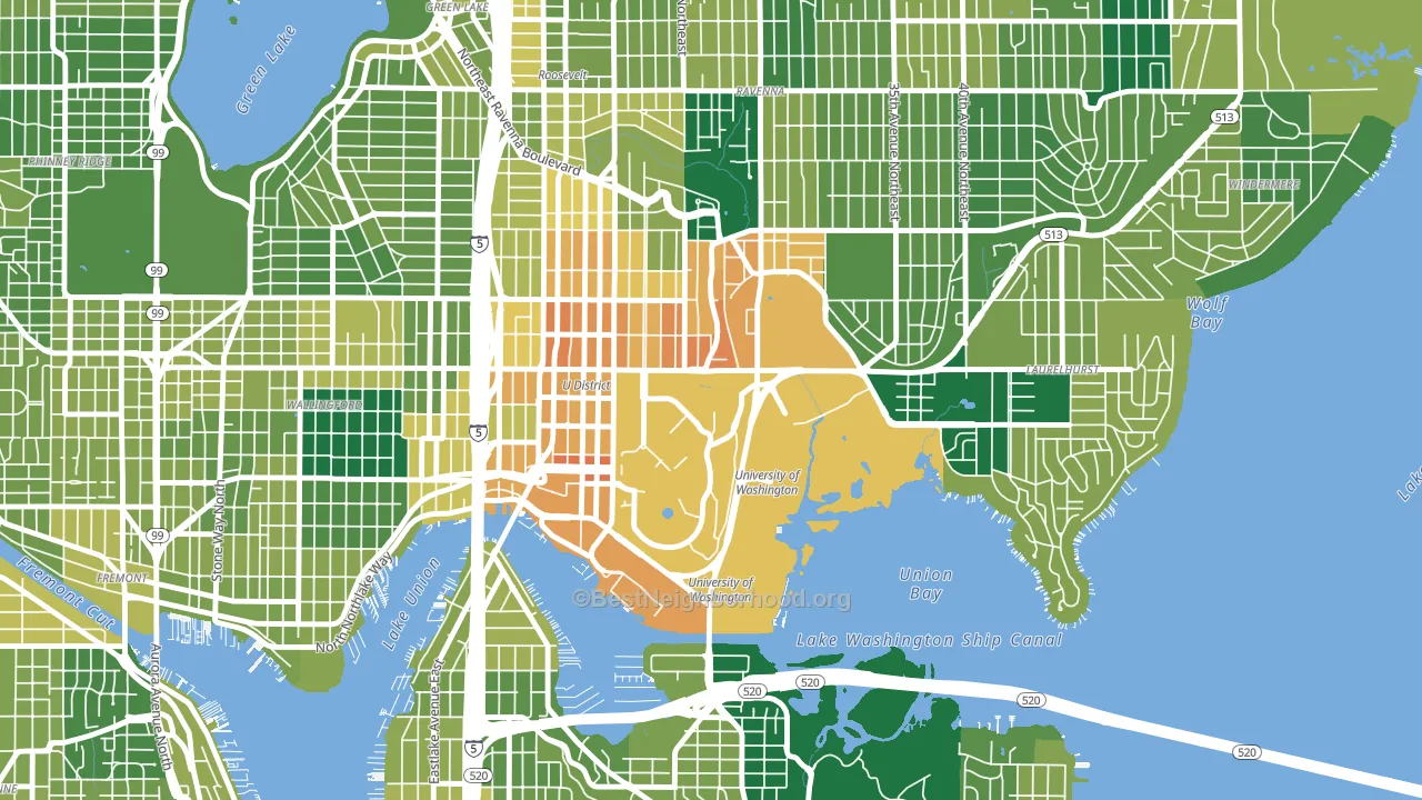 98195, WA block-group voter-turnout map