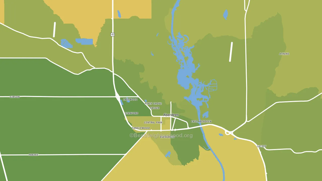 Aberdeen, MS block-group voter-turnout map