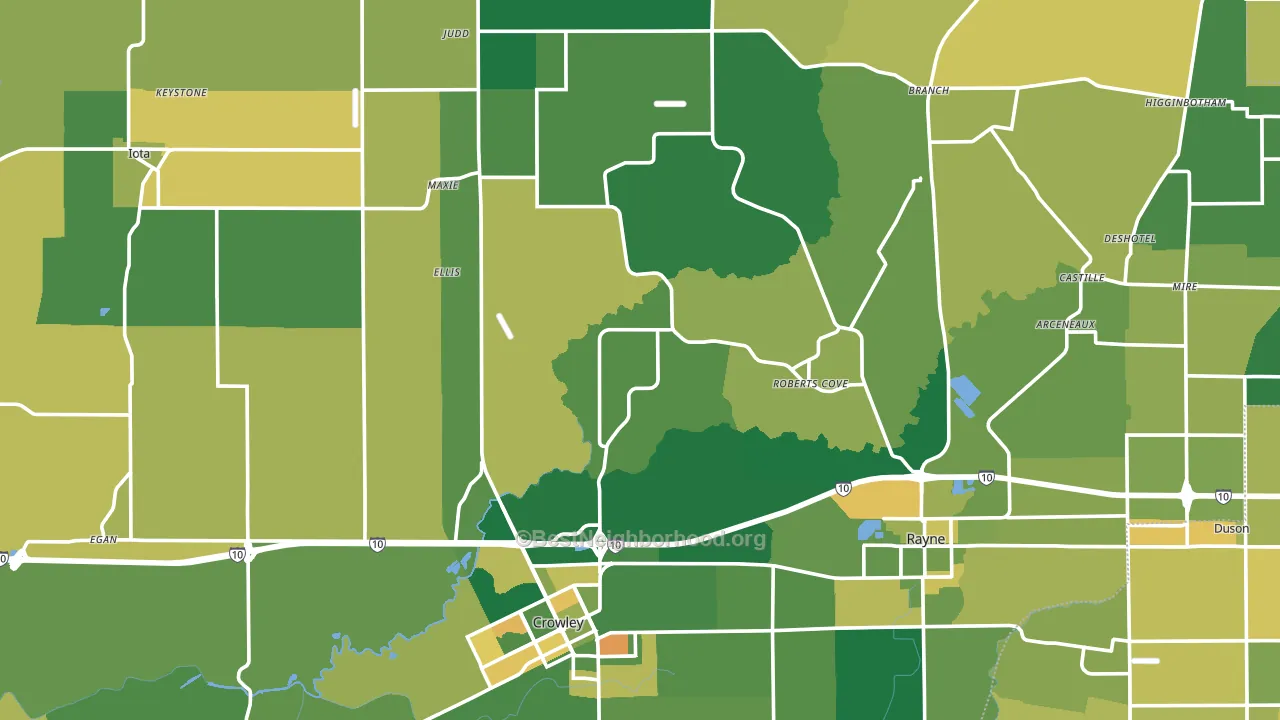Acadia Parish, LA block-group voter-turnout map