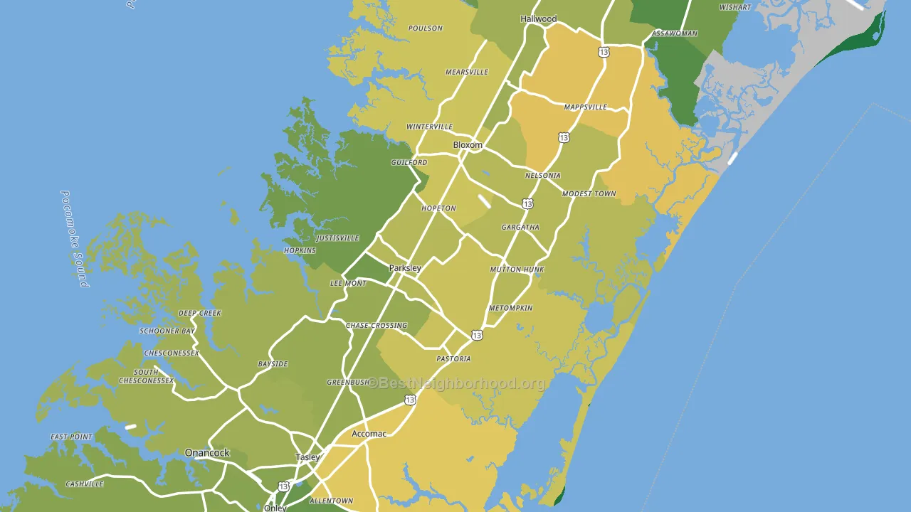 Accomack County, VA block-group voter-turnout map