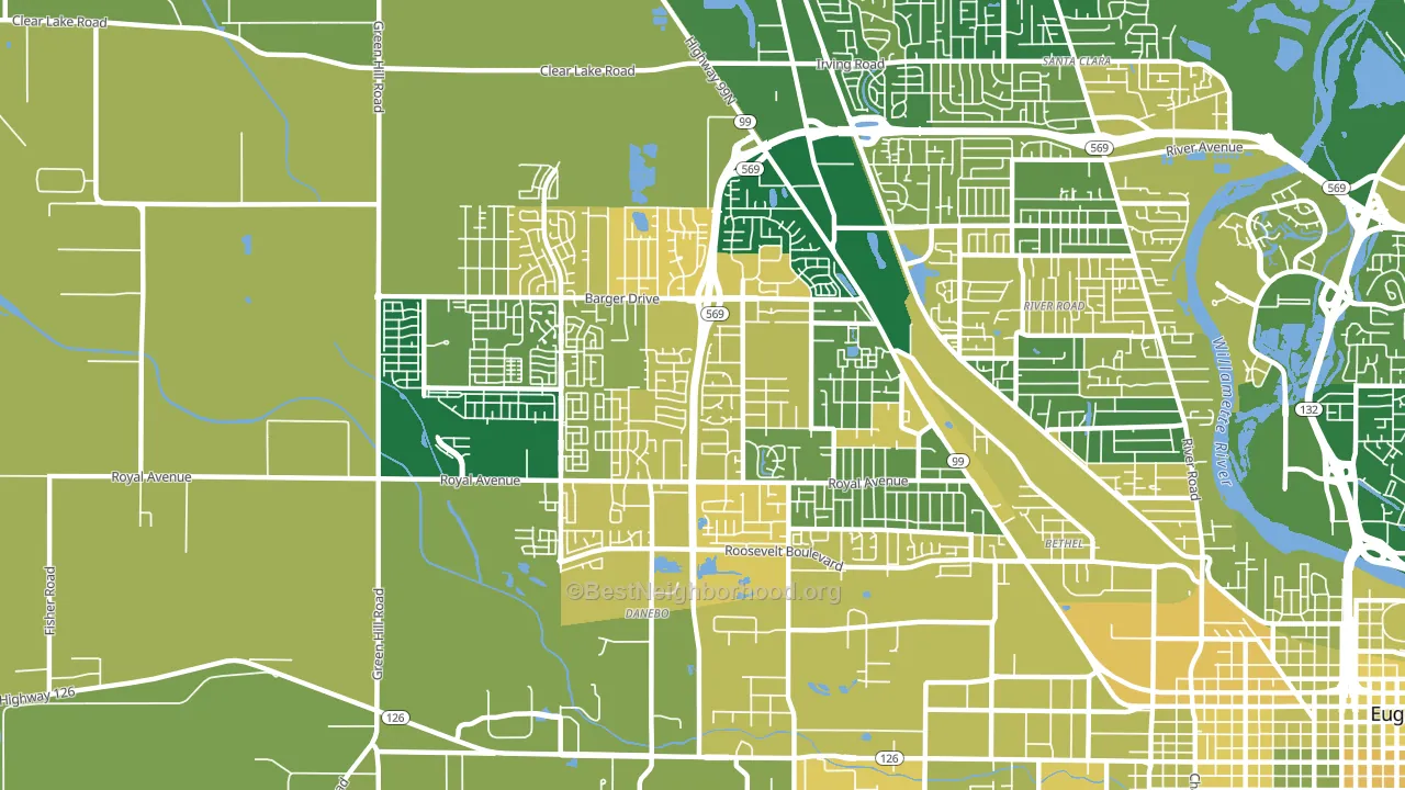 Active Bethel, Eugene, OR block-group voter-turnout map