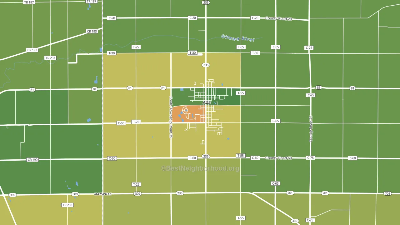 Ada, OH block-group voter-turnout map