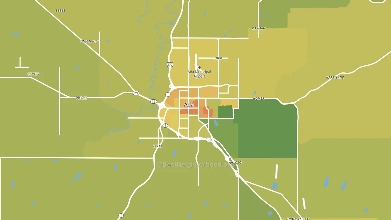 Ada, OK block-group voter-turnout map