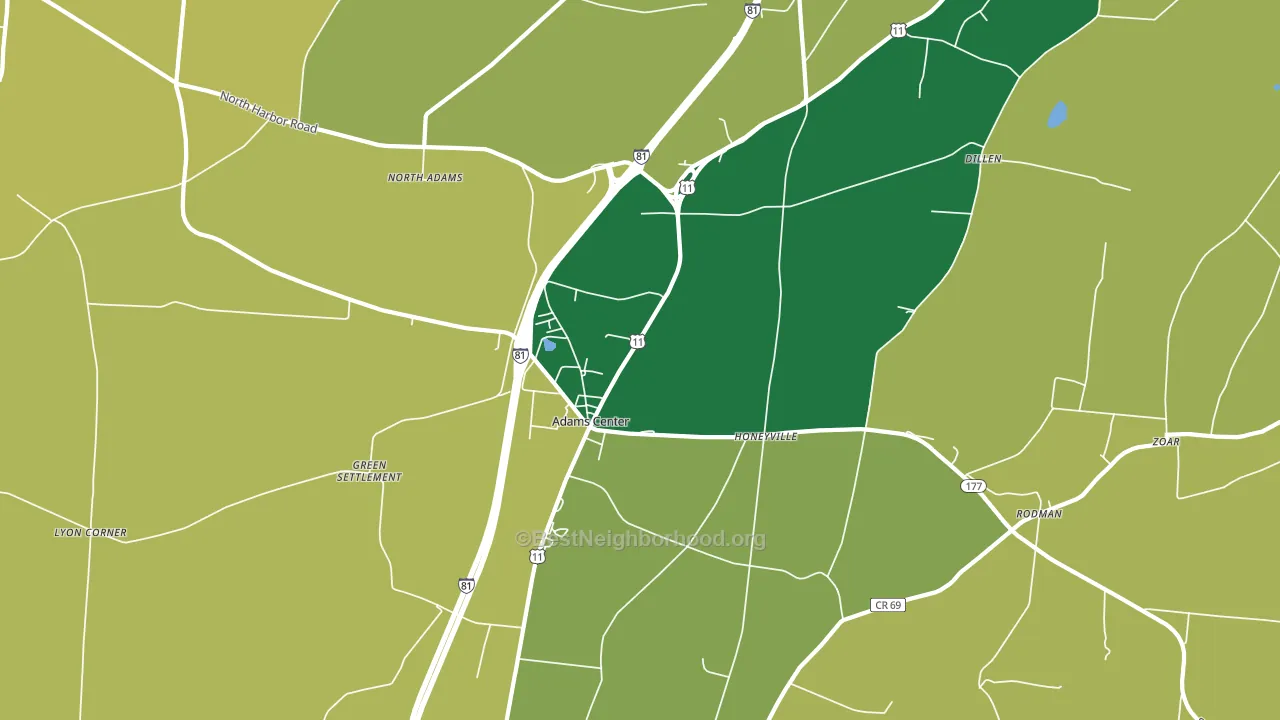 Adams Center, NY block-group voter-turnout map