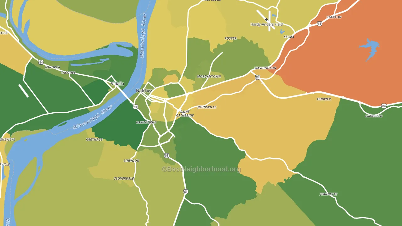 Adams County, MS block-group voter-turnout map