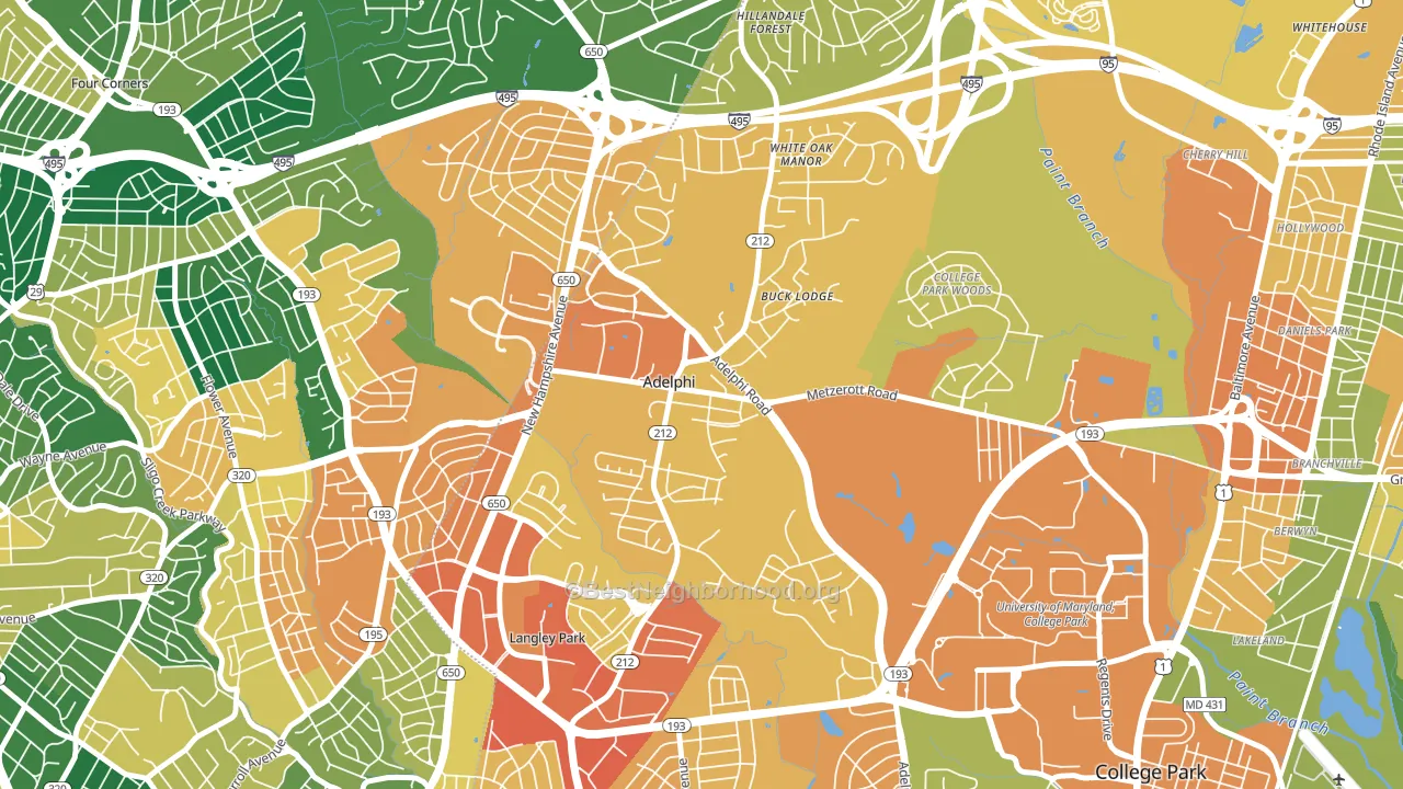 Adelphi, MD block-group voter-turnout map