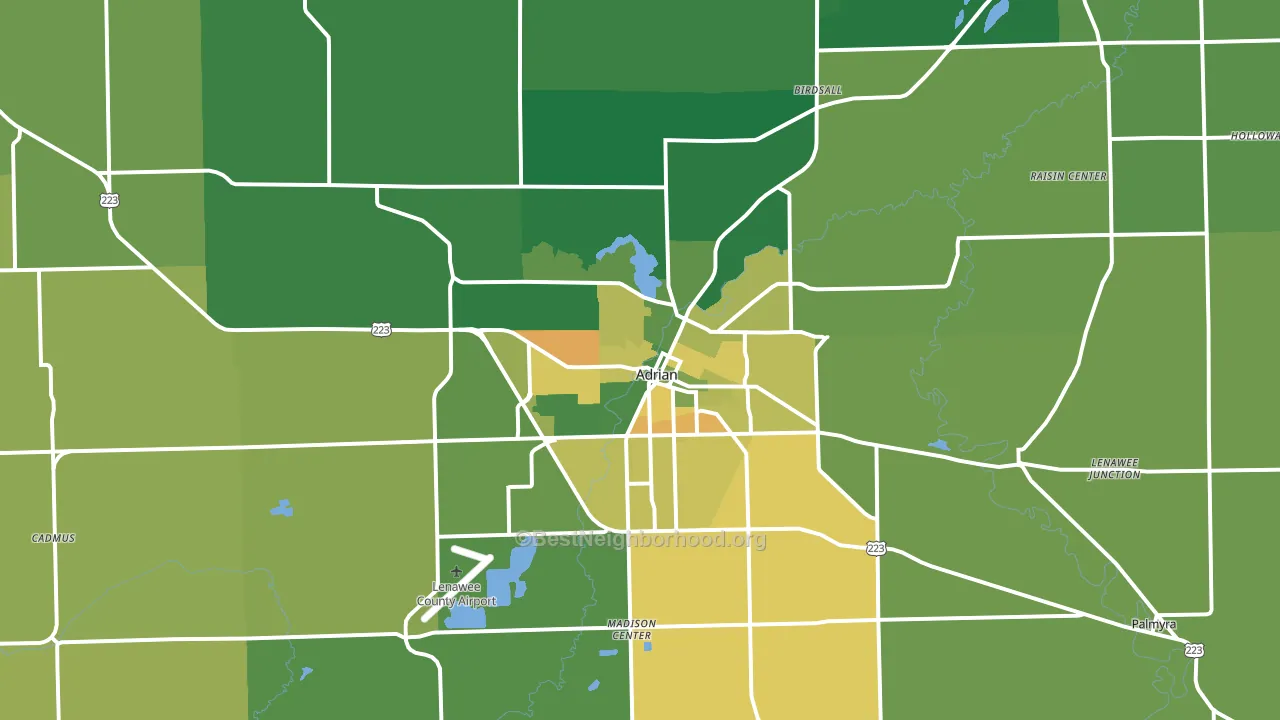Adrian, MI block-group voter-turnout map