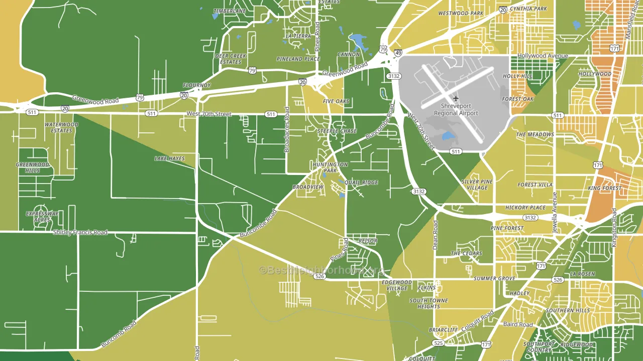 Airport-Pines Road, Shreveport, LA block-group voter-turnout map
