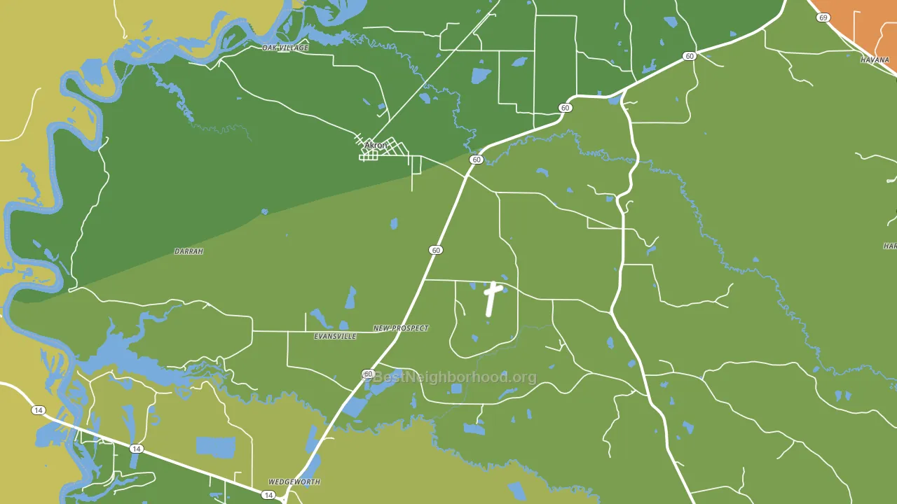 Akron, AL block-group voter-turnout map