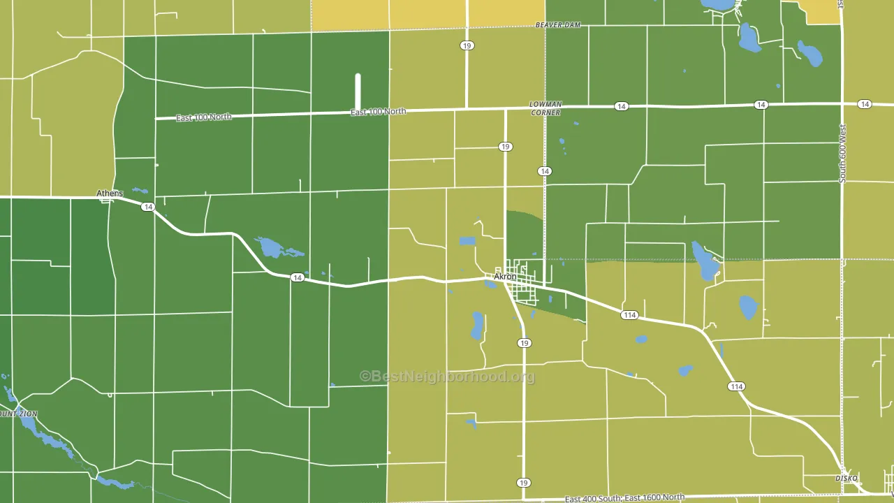 Akron, IN block-group voter-turnout map
