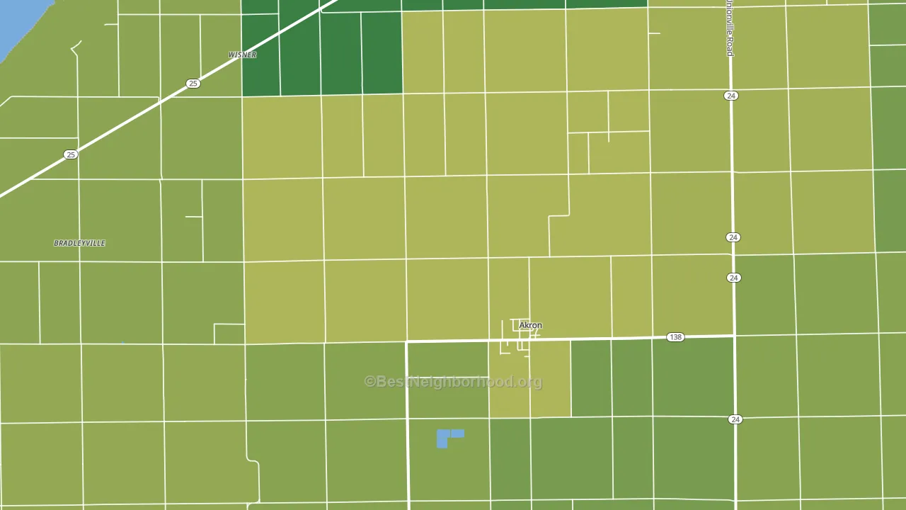 Akron, MI block-group voter-turnout map