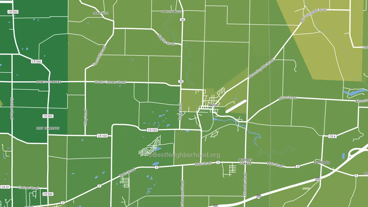 Akron, NY block-group voter-turnout map