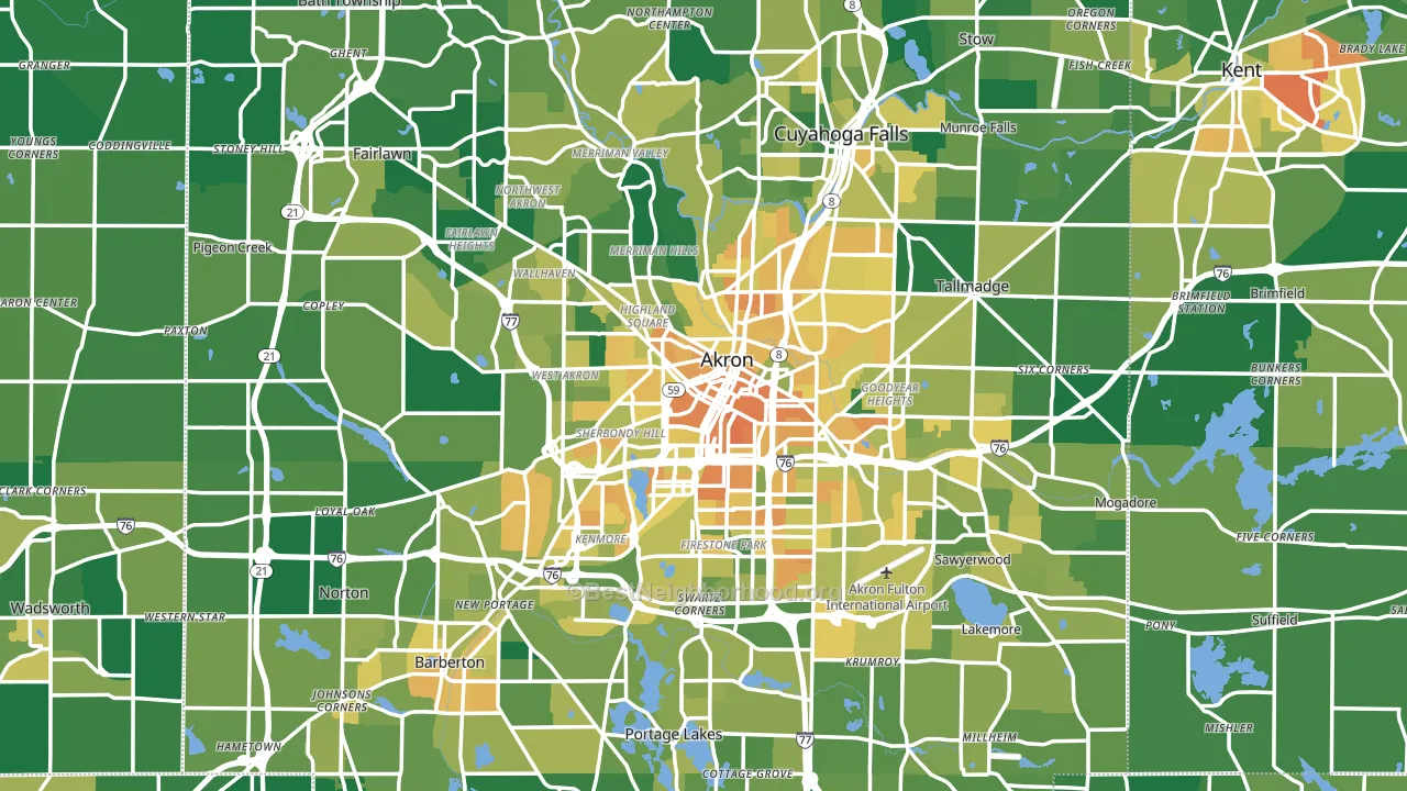 Akron, OH block-group voter-turnout map