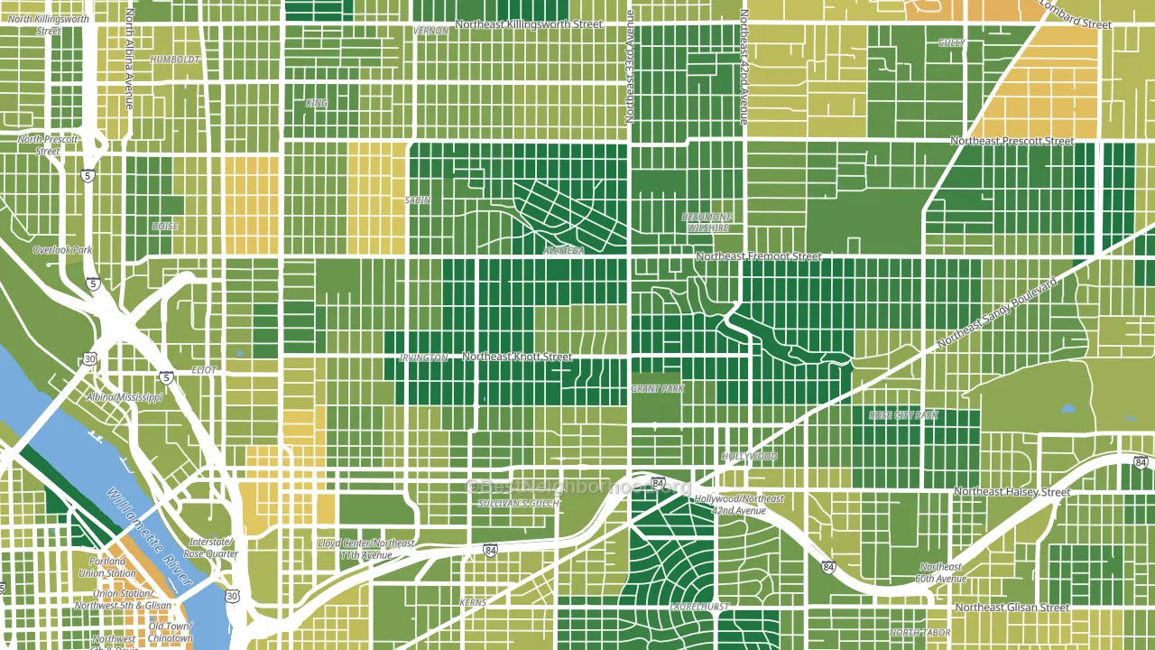 Alameda, Portland, OR block-group voter-turnout map
