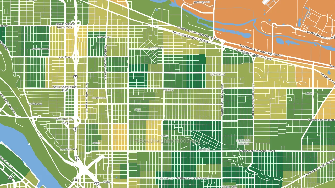 Alberta, Portland, OR block-group voter-turnout map