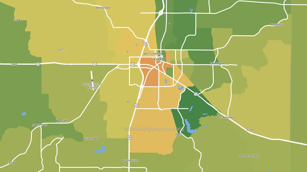 Alcorn County, MS block-group voter-turnout map