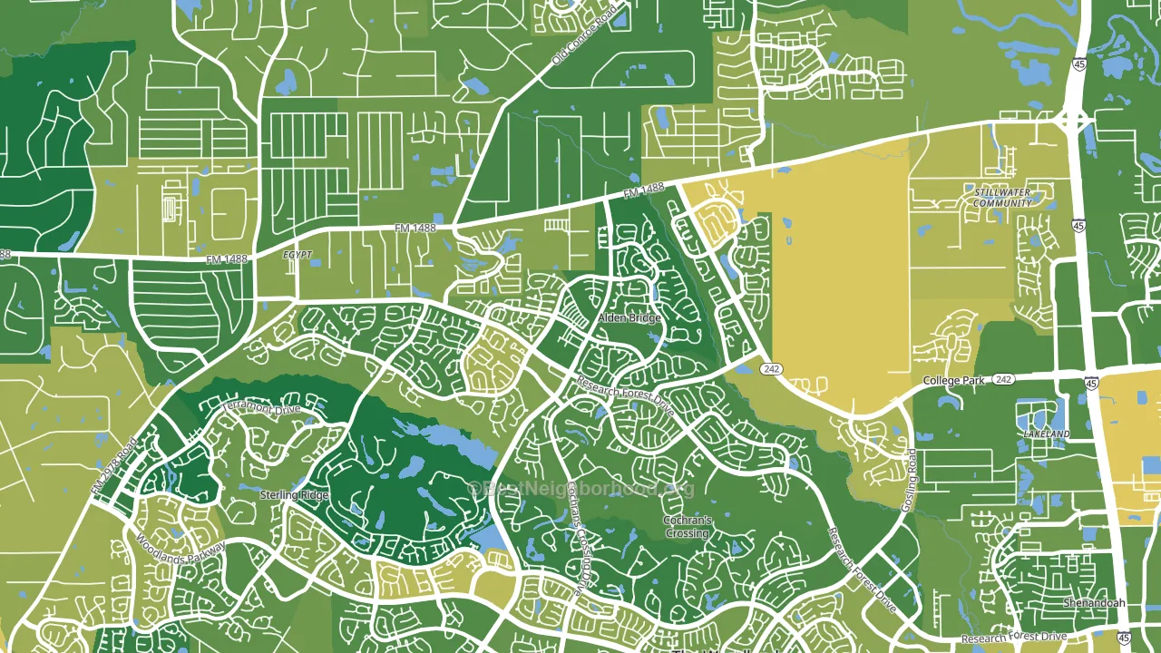 Alden Bridge, The Woodlands, TX block-group voter-turnout map