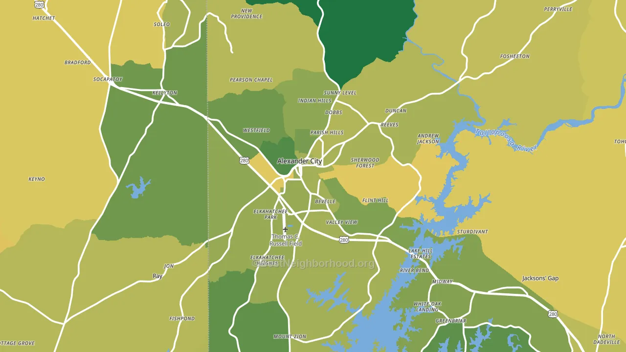 Alexander City, AL block-group voter-turnout map