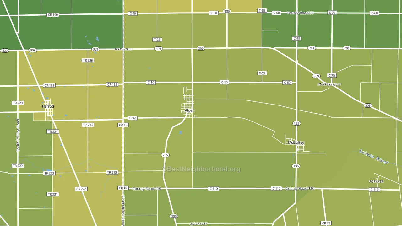 Alger, OH block-group voter-turnout map