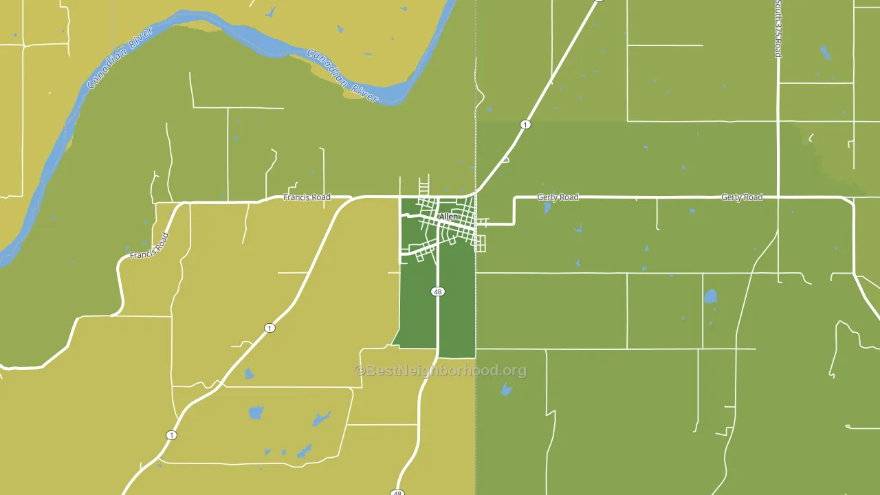 Allen, OK block-group voter-turnout map