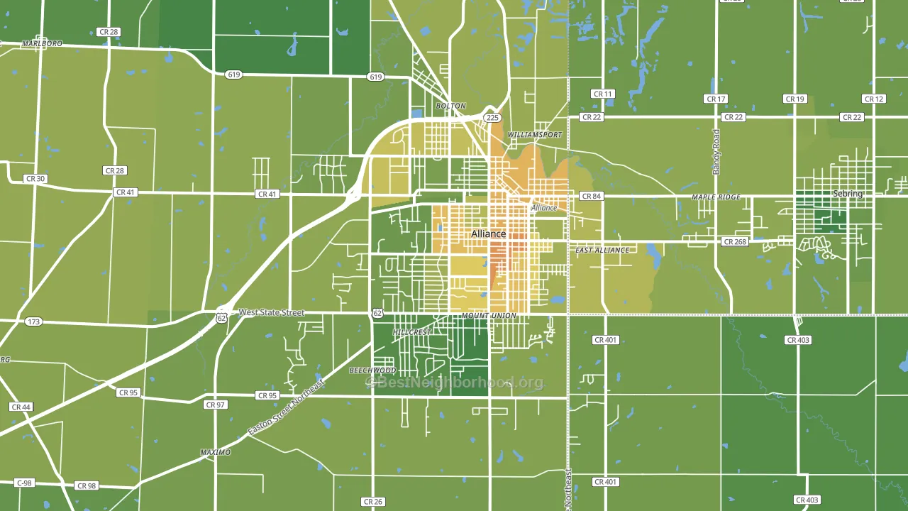 Alliance, OH block-group voter-turnout map