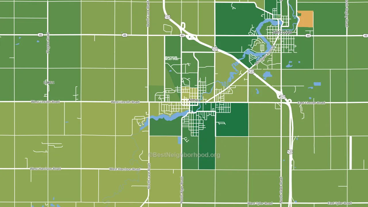 Alma, MI block-group voter-turnout map