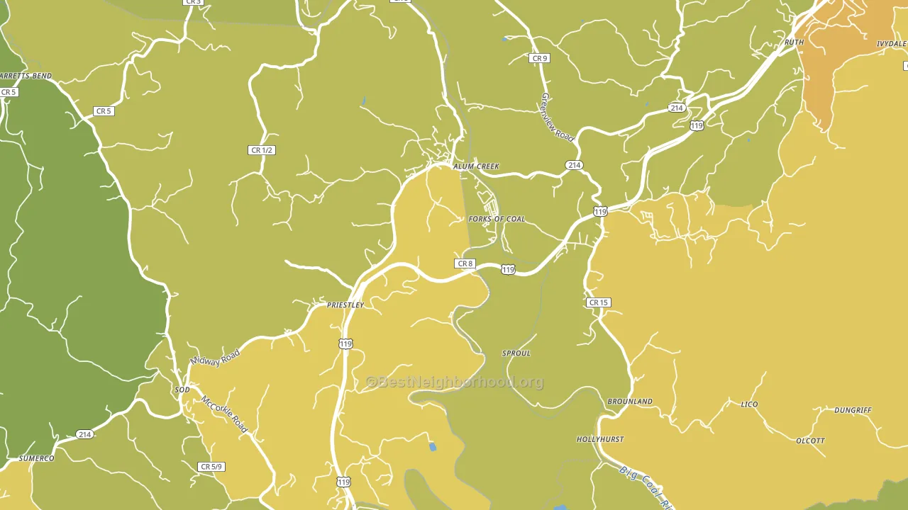 Alum Creek, WV block-group voter-turnout map