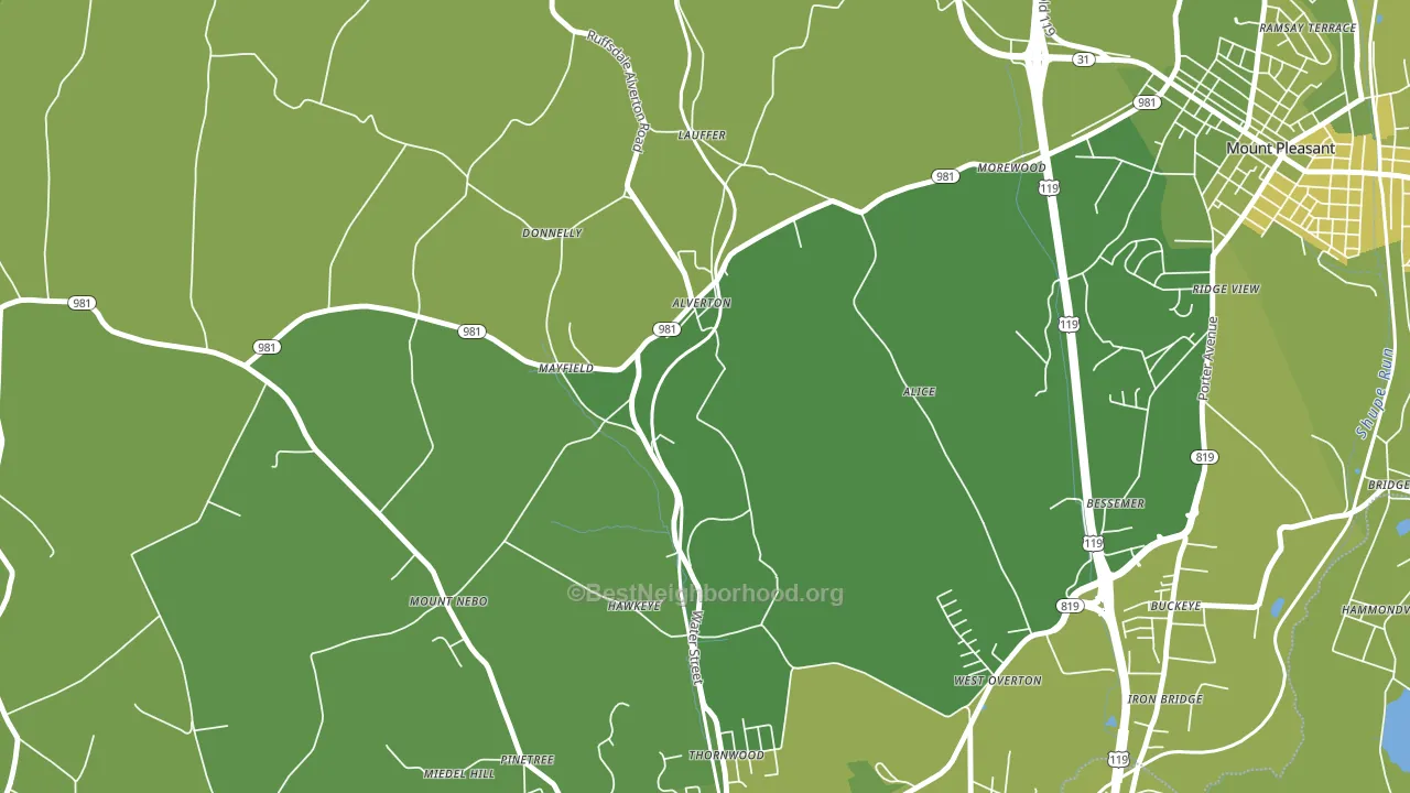 Alverton, PA block-group voter-turnout map