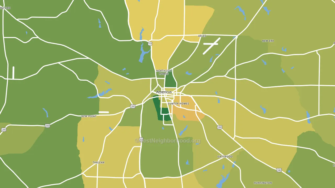 Americus, GA block-group voter-turnout map