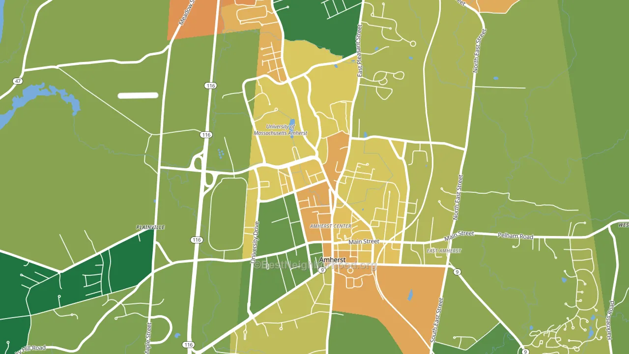 Amherst Center, MA block-group voter-turnout map