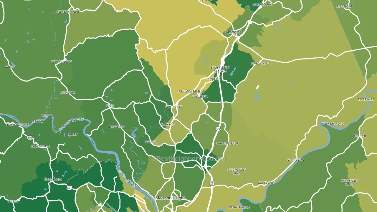 Amherst County, VA block-group voter-turnout map
