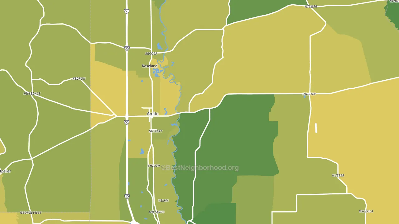 Amite, LA block-group voter-turnout map