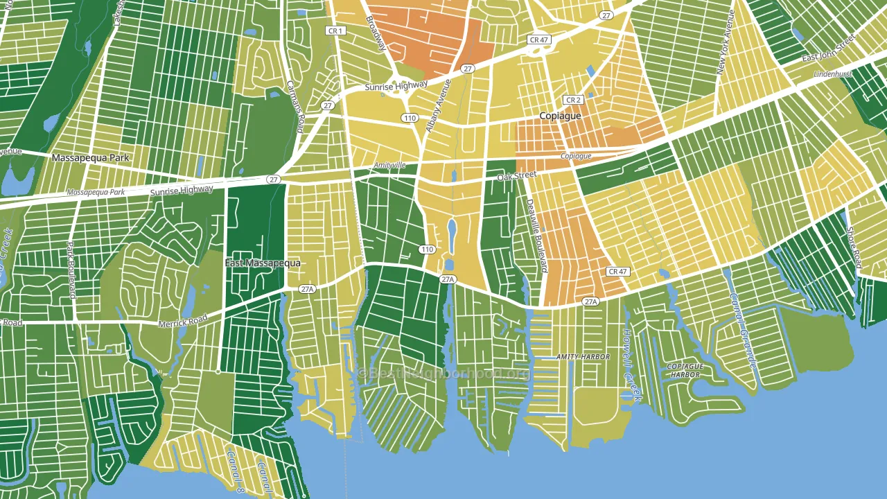 Amityville, NY block-group voter-turnout map