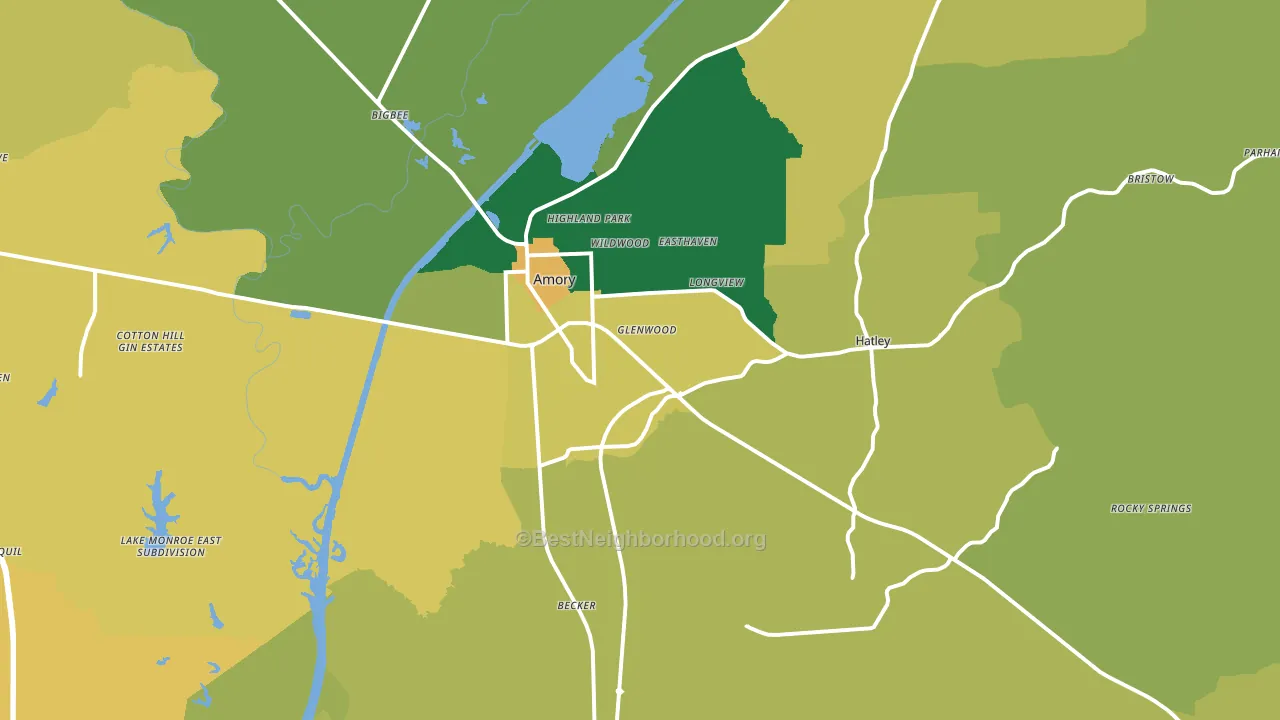 Amory, MS block-group voter-turnout map
